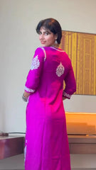 LUCKNOW CHIKANKARI EXCLUSIVE KURTI_PAIR PENT DESIGN (Dark Pink)