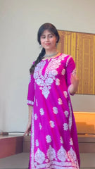 LUCKNOW CHIKANKARI EXCLUSIVE KURTI_PAIR PENT DESIGN (Dark Pink)