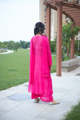Viscose Georgette Straight Kurta Set With 3D Work (Hot PinK)