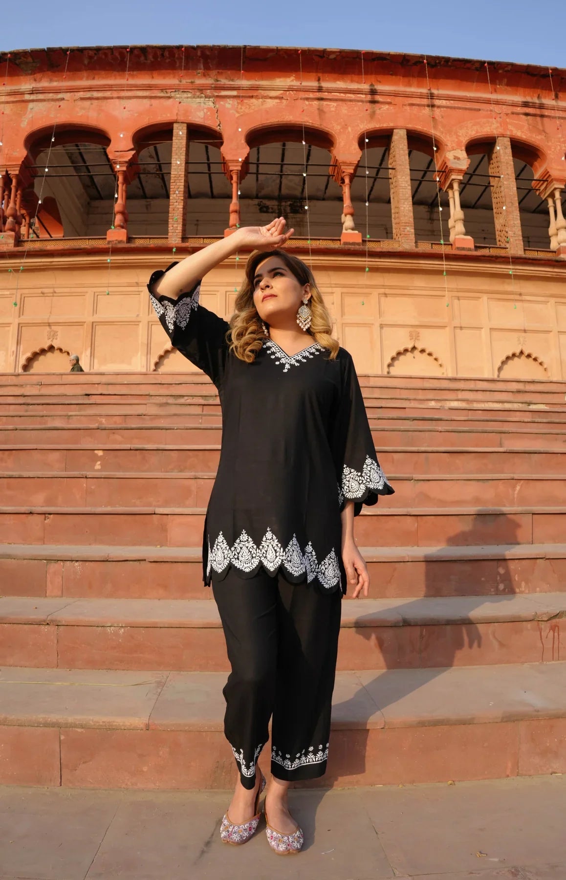 Black Rayon Chikankari Co-ord Set -Custom Made