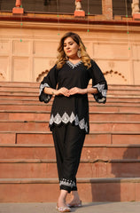 Black Rayon Chikankari Co-ord Set -Custom Made