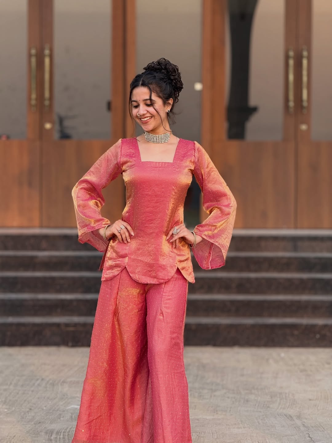 Hem-Cut Kurta & Flared Pants Set