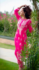 New LUCKNOW CHIKANKARI EXCLUSIVE KURTI_PENT PAIR DESIGN(Rani Pink)