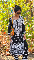 New Chikankari Exclusive Kurti_Pent Pair Design (Black)
