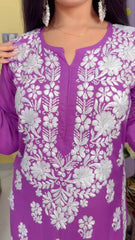LUCKNOW CHIKANKARI EXCLUSIVE KURTI_PAIR PENT DESIGN (Purple)