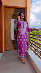 LUCKNOW CHIKANKARI EXCLUSIVE KURTI_PAIR PENT DESIGN (Purple)
