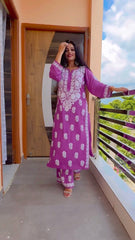 LUCKNOW CHIKANKARI EXCLUSIVE KURTI_PAIR PENT DESIGN (Purple)