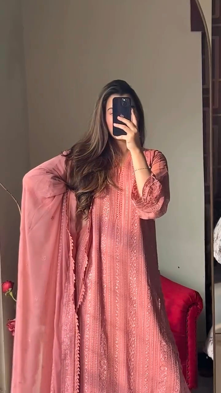 New Peach Chikankari special Ethnic Set