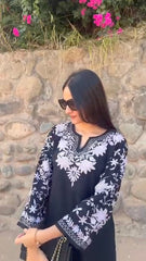 CHIKANKARI EXCLUSIVE KURTI_PAIR PENT DESIGN (Black)