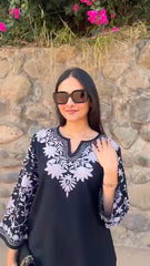 CHIKANKARI EXCLUSIVE KURTI_PAIR PENT DESIGN (Black)