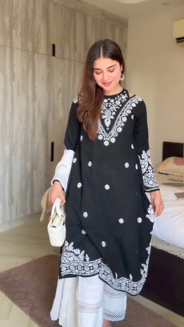 Black pure chiffon dupatta with Mukesh work