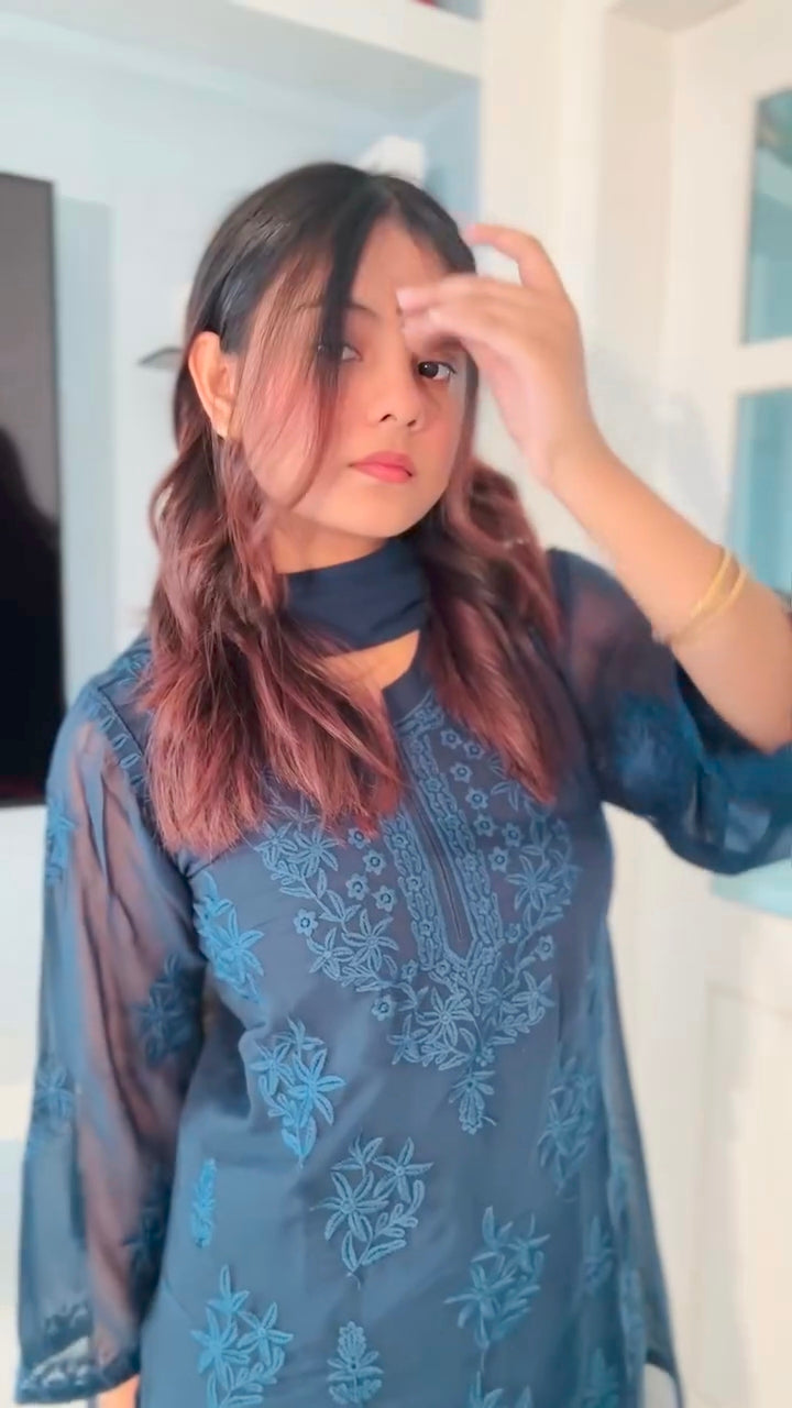 Chikankari Kurta With Palazzo And Dupatta