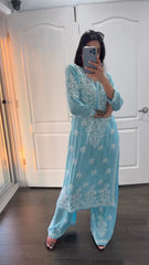 Chikankari Exclusive Kurti_Pent Pair Design(blue)