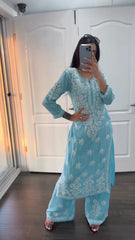 Chikankari Exclusive Kurti_Pent Pair Design(blue)