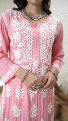 New Chikankari Exclusive Kurti_Pent Pair Design (Peach)