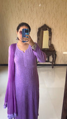 Lucknow Chikankari Handwork Embroidered Kurta Plazzo and Duppatta (Purple)
