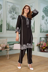 CHIKAN EMBROIDERY Kurti_Pent Pair Design (Black)