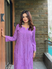 Lucknow Chikankari Handwork Embroidered Kurta Plazzo (Purple)